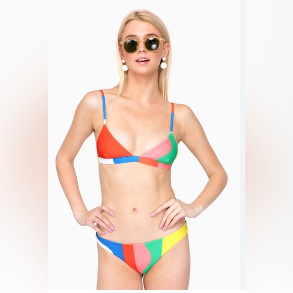 NEW Mara Hoffman Cheeky Bikini Bottom In Rainbow Multi Bright Beach Vacation XS - Picture 1 of 6
